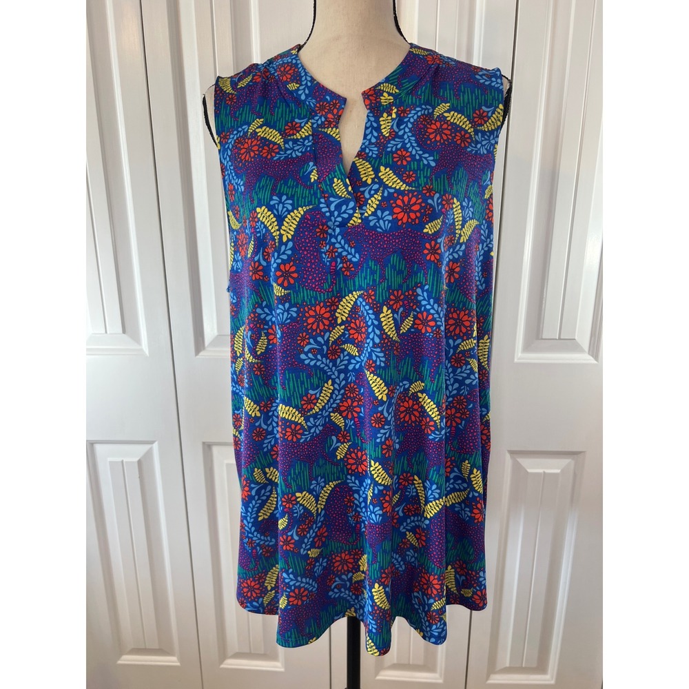 Dear Scarlett Royal Multi Floral Leopard Sleeveless Tunic Top XL LIZT-C0012P